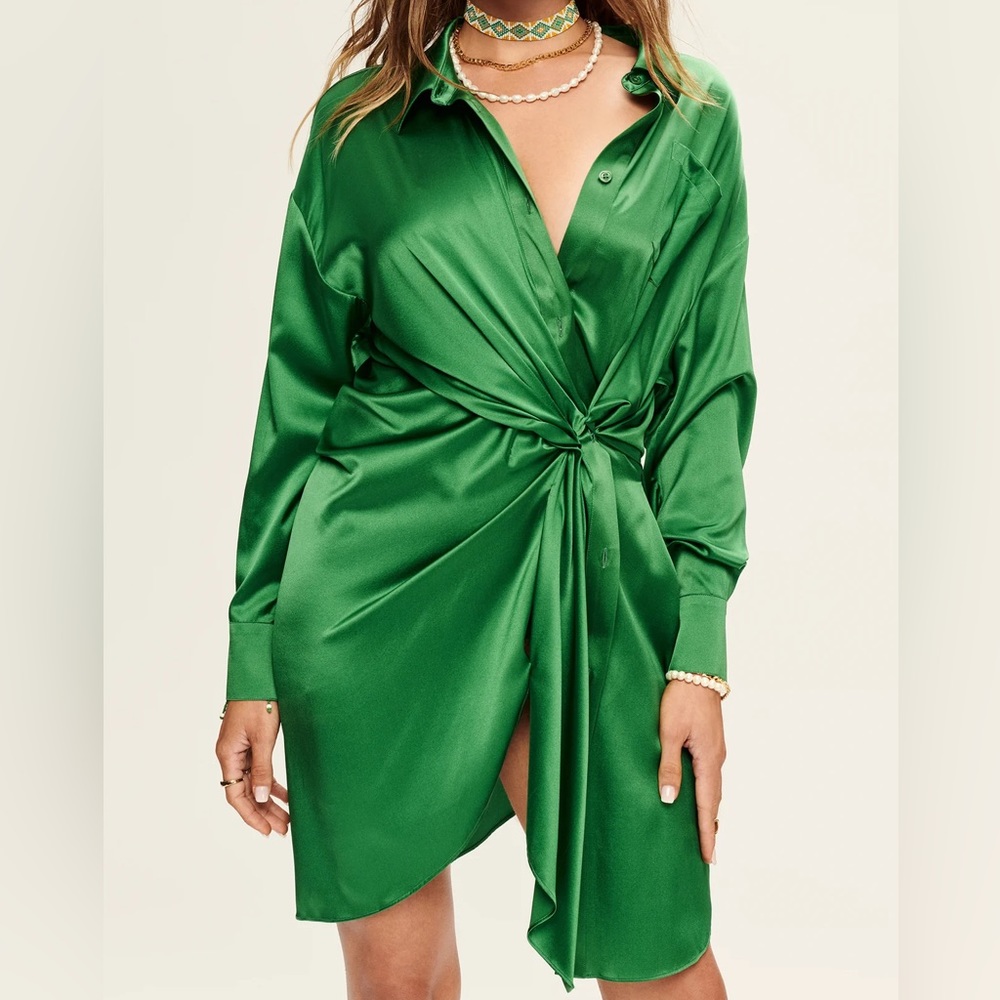 SER.O.YA Demi Silk Dress in Amazon Kelly Green